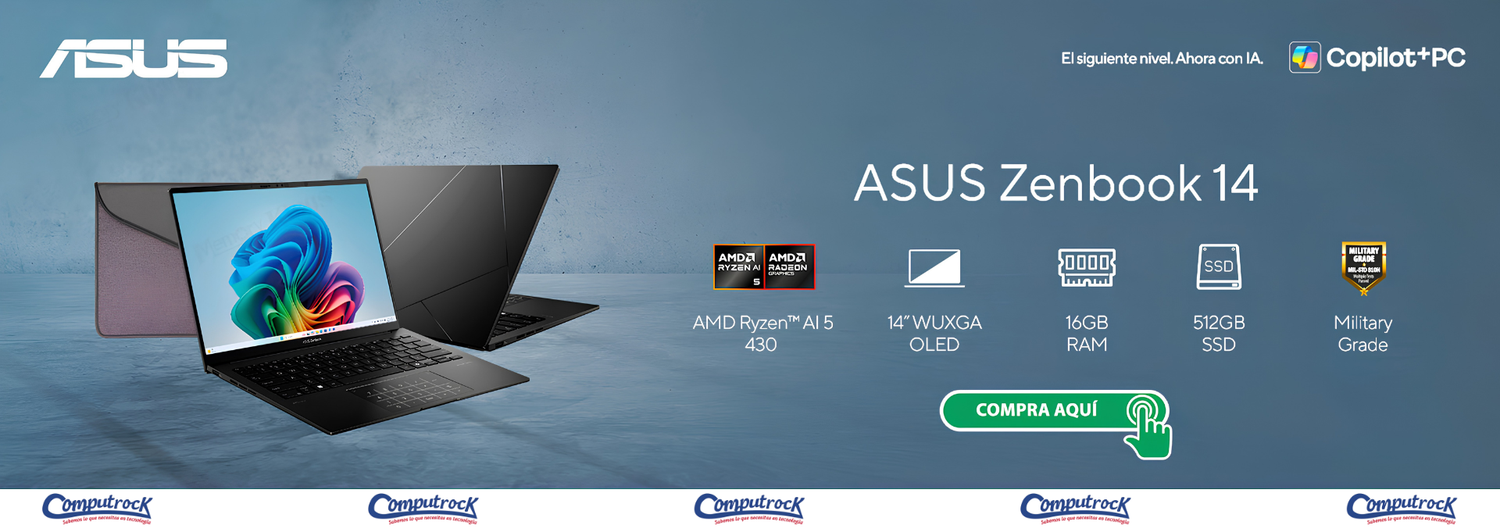 ASUS Zenbook 14 con AMD Ryzen AI 5 430, pantalla 14 pulgadas WUXGA OLED, 16GB RAM y 512GB SSD. Compra aquí.